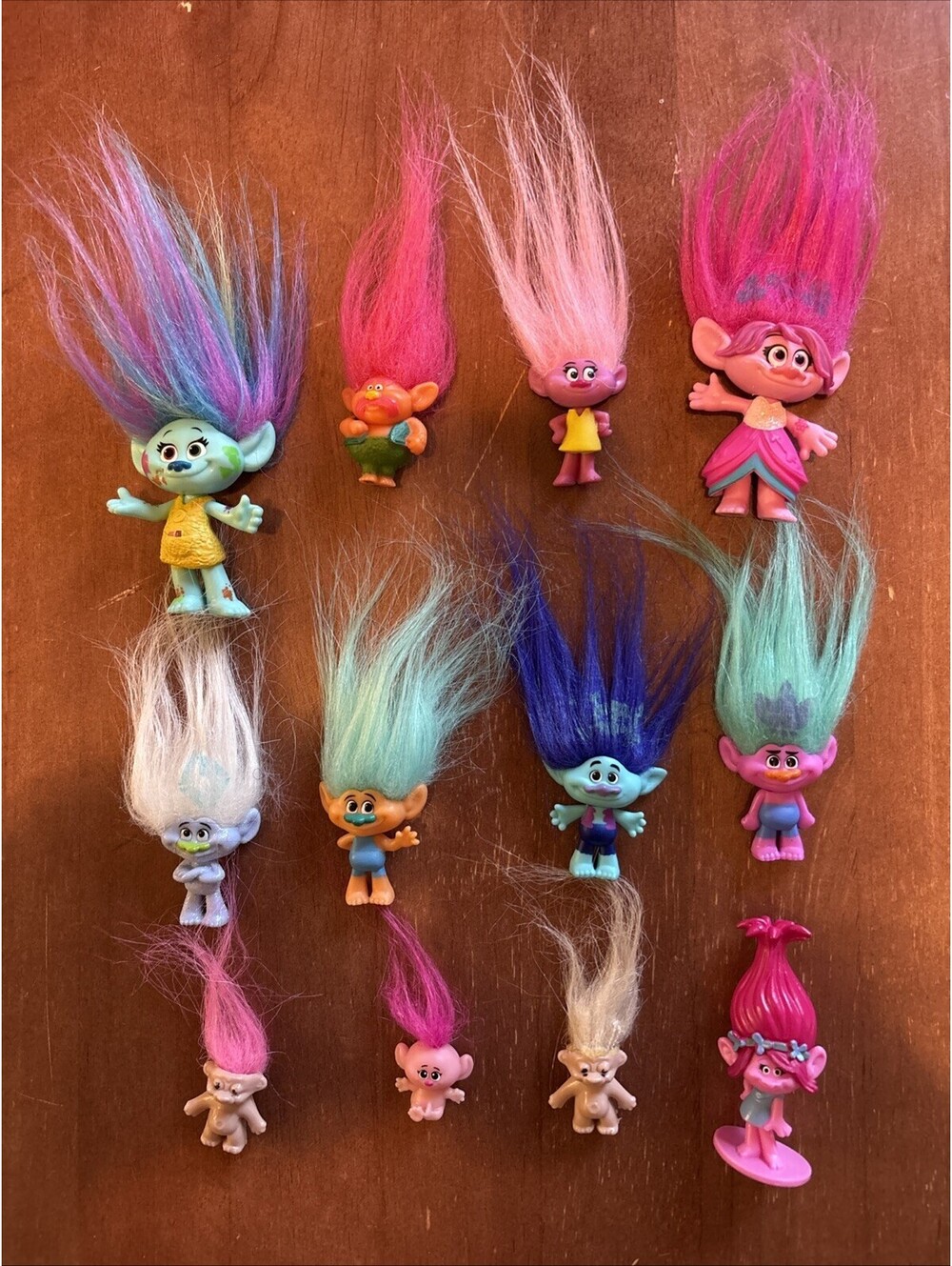 Lot of 12 Mini Sizes Troll Dolls Figure Different Sizes & Color